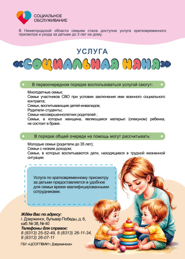 В Нижегородской области запущена услуга «Социальная няня» — помощь для семей с детьми до 3 лет
