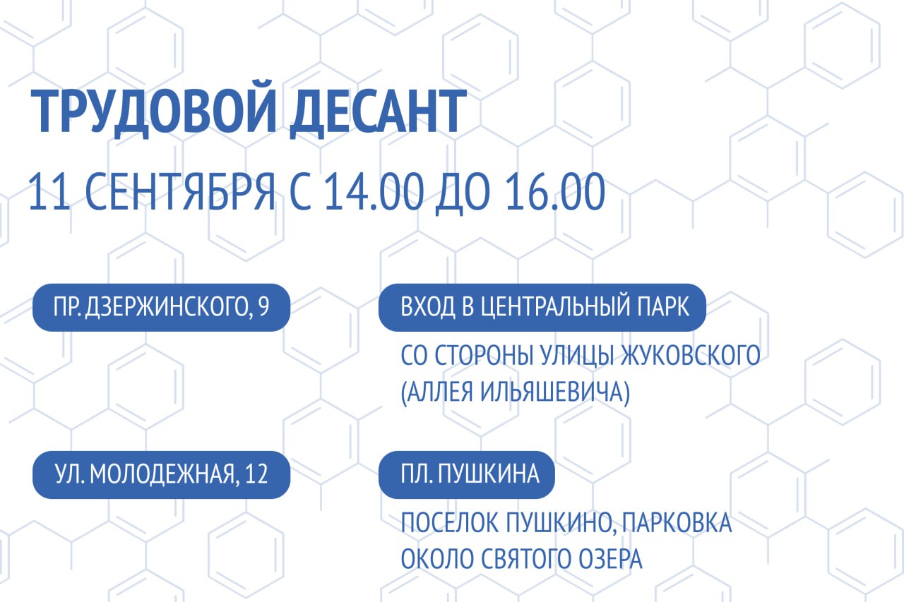 11 сентября с 14:00 до 16:00 в Дзержинске пройдет акция “Трудовой десант”.